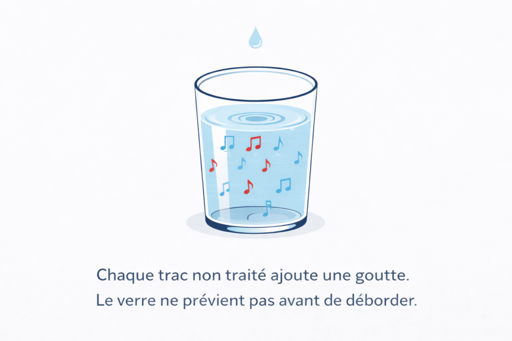 Verre d'eau presque plein illustrant l'accumulation silencieuse du stress chronique